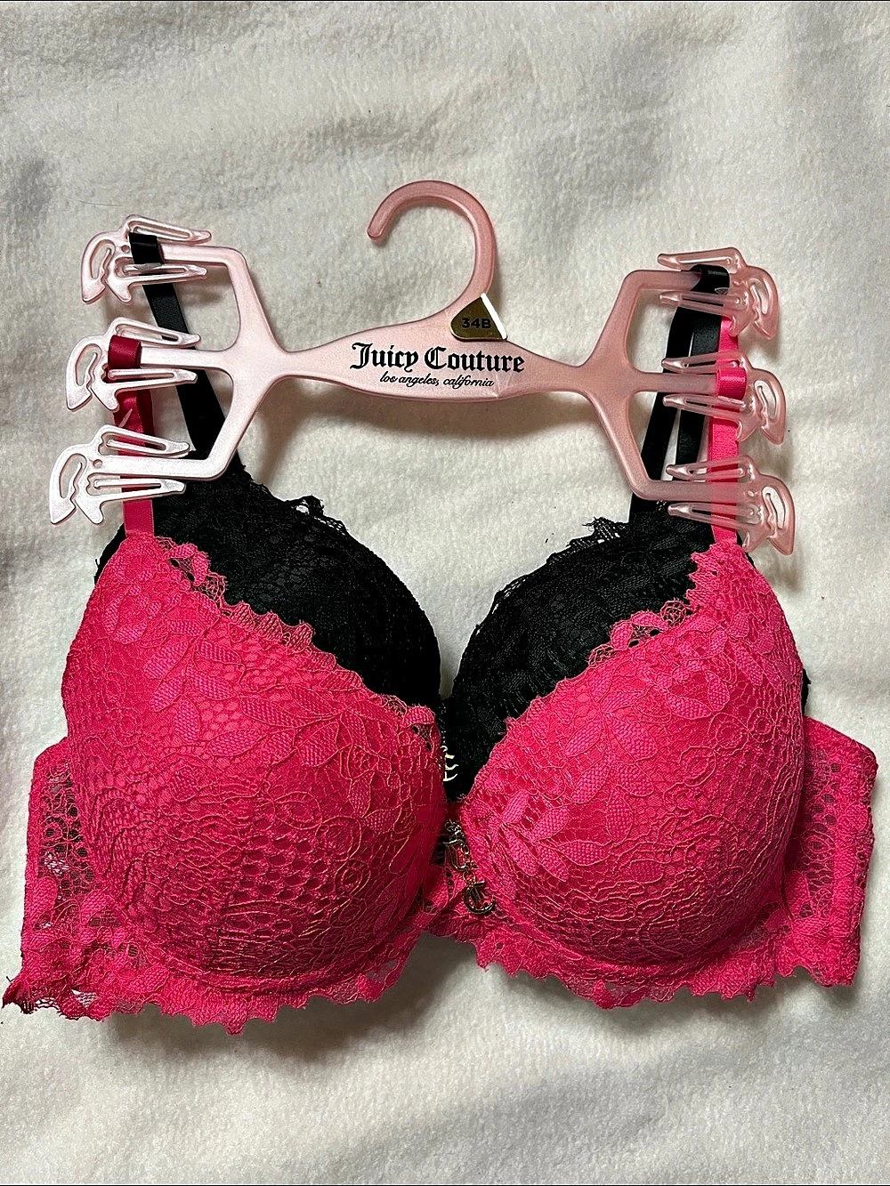 Juicy Couture Lace Underwire Bra in Pink & Black Size 34B Like New